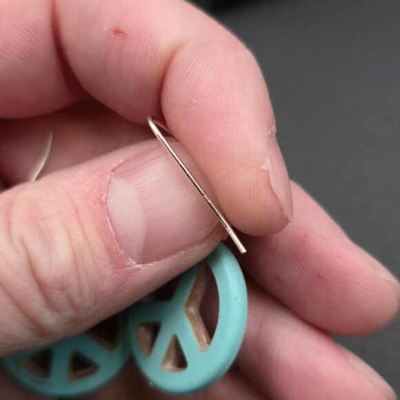 Sterling Silver Howlite Stone Peace Symbol Earrings A6748 - Picture 4 of 6